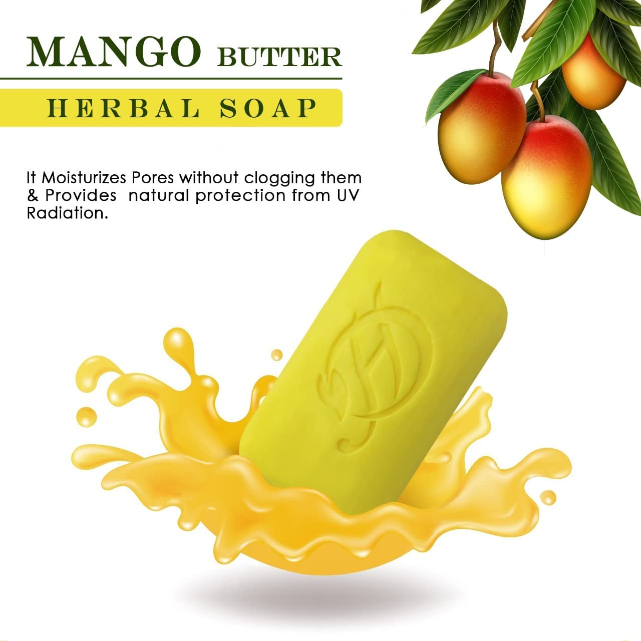 HERBOGANIC Mango Butter Herbal Soap | Pack of 3 of 5oz soap Bar | Natural Bar Soap for Face and Body | Hydrating and Nourishing