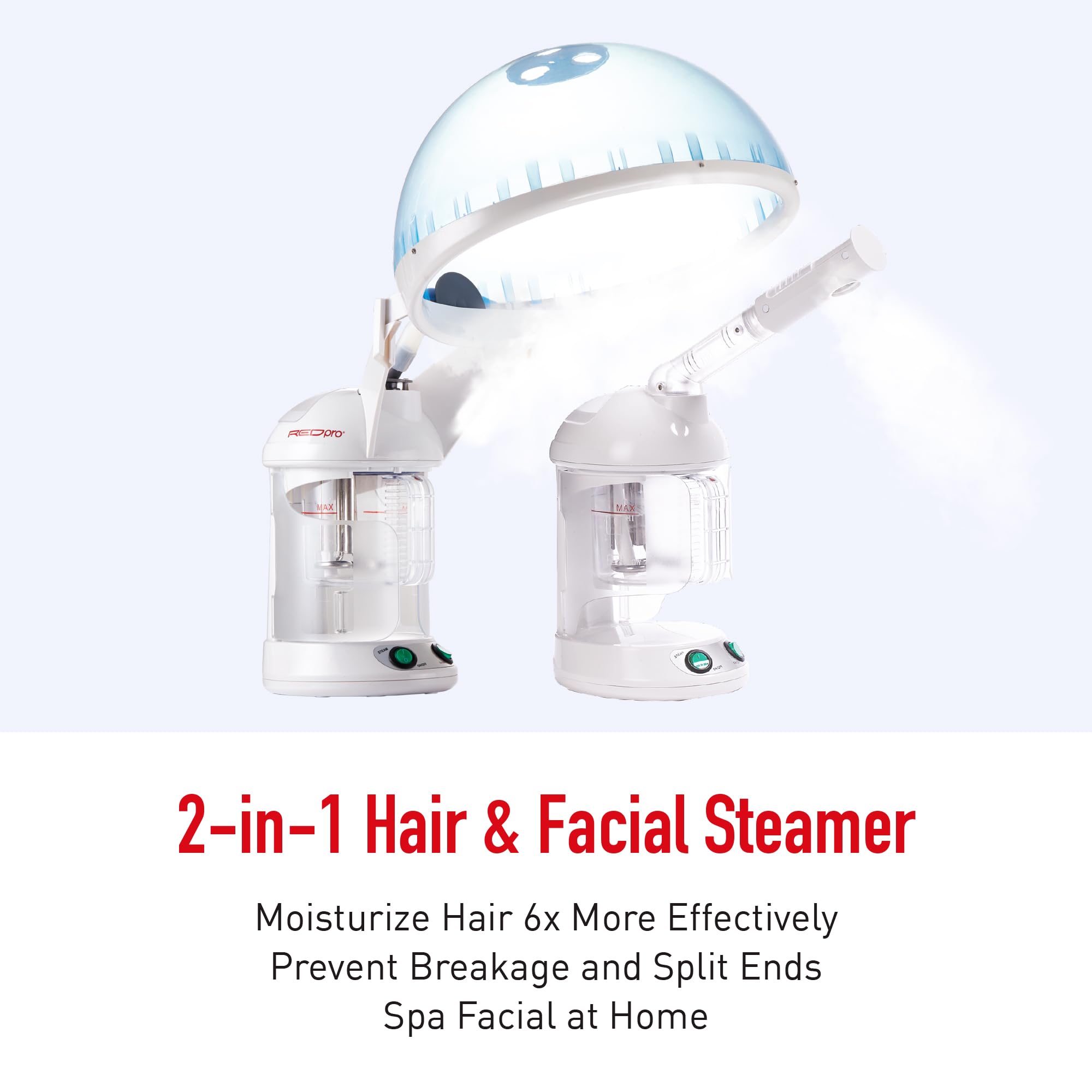 Red Pro Hair Therapy 2-in-1 Hair Steamer & Facial Steamer for Deep Cleaning, Designed for Personal Care at Home or Salon, Moistu