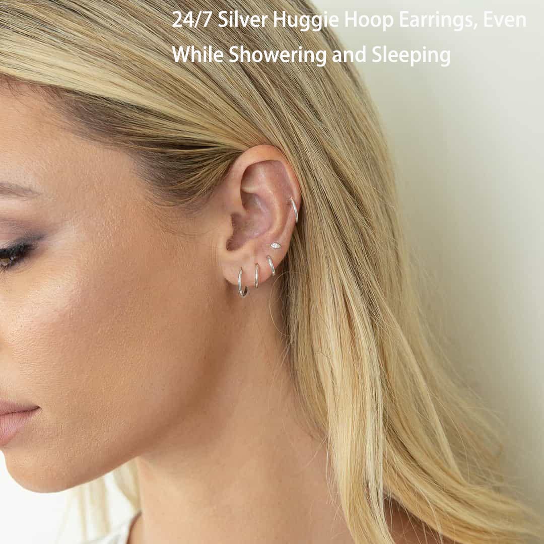 Dainty 6 Pairs Earrings Sets for Multiple Piercing, Lightweight 316L surgical steel Small Huggie Hoop Earrings for Cartilage, He