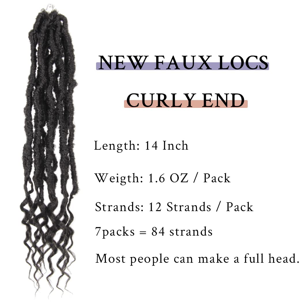 BOHOBABE 14 Inch New Faux Locs With Curly End 6 Packs Soft Locs Crochet Hair Short Natural Crochet Braids (6Packs,2#)