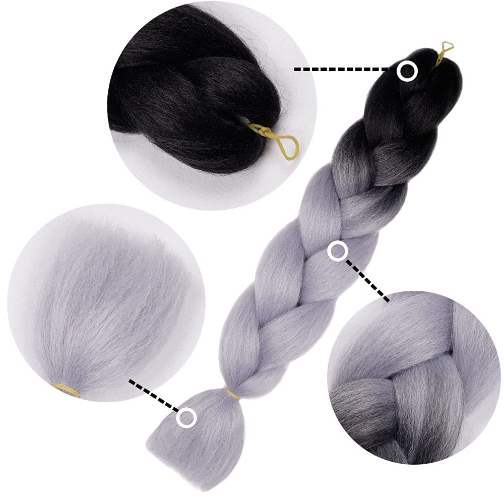 AIDUSA Ombre Braiding Hair Gray Braiding Hair Extensions 5pcs Synthetic Braids 24 Inch 2 Tones Gray Hair for Box Braids Crochet