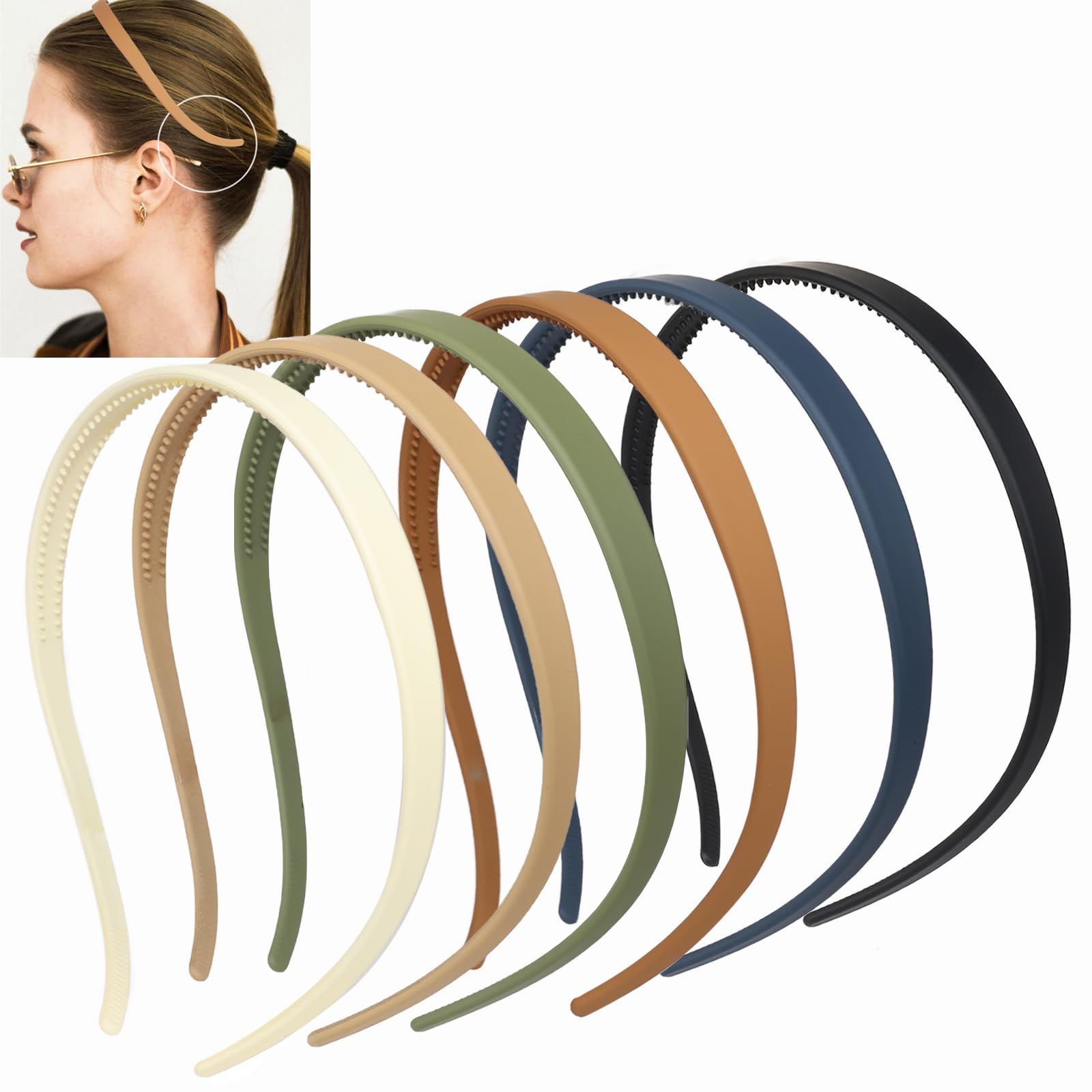 KOVOLITU 6 Pcs Comfortable Flex No Pressure Headbands for Women Glasses Wearers - Thin Plastic Headbands with Teeth - Matte Fini