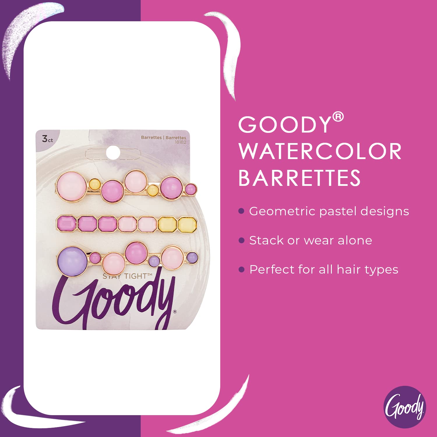 Goody Womens Hair Barrettes - Assorted Watercolor - Slideproof And Lock In Place - Suitable For All Hair Types - Pain Free Hair