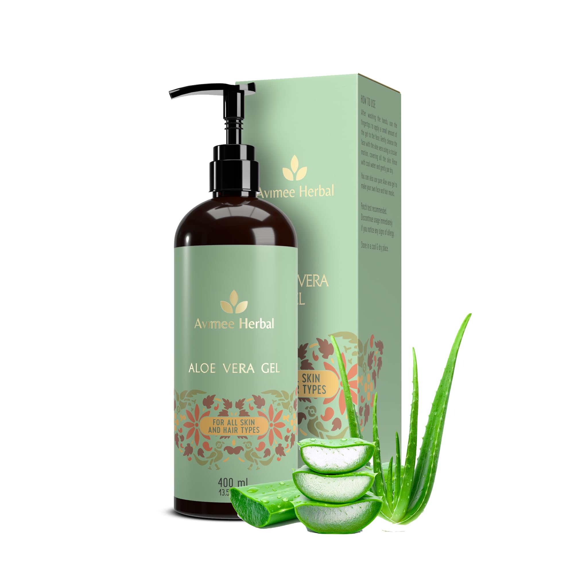Avimee Herbal Pure Aloe Vera Gel For Skin And Hair - 400 Ml | Hydrates, Moisturizes & Soothes Irritated Skin | Vitamin E & Natur