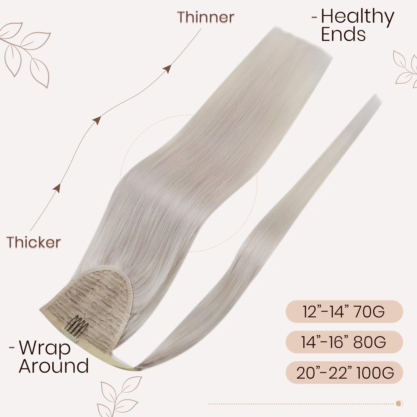 Hetto 20 Inch Ponytail Hair Extension Human Hair Blonde Clip In Ponytail Human Hair Extensions #60 Platinum Blonde Pony Tails Ha