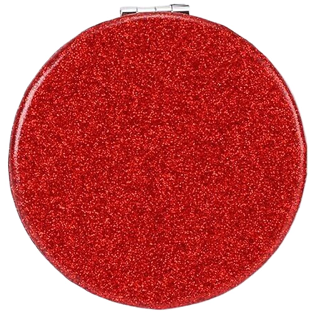 Mpowtech Red Compact Mirror For Purse,Magnifying Travel Mirror With Glitter,Double-Sided Small Pocket Mirror,Portable 2 X 1X Mag