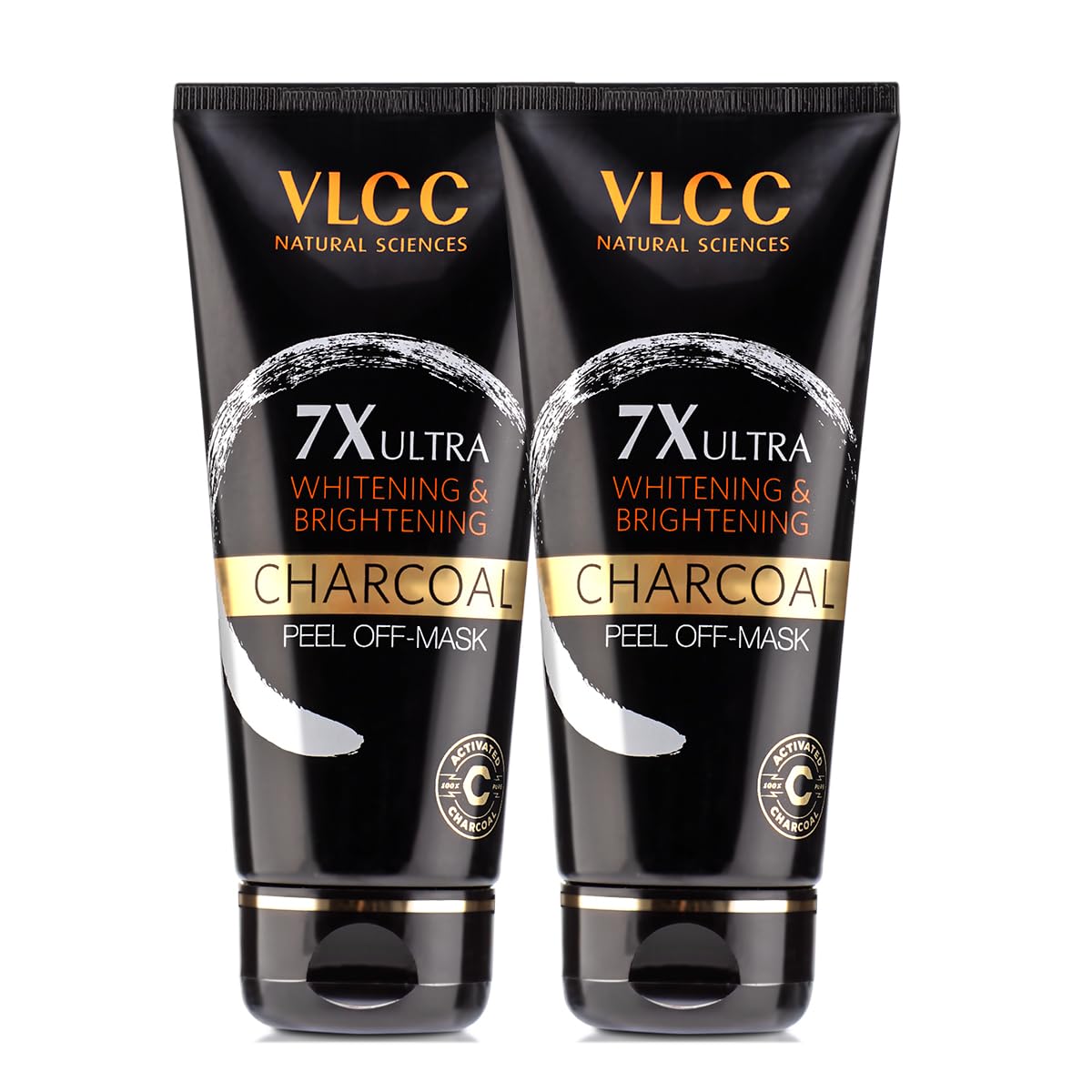 Vlcc 7X Ultra Whitening & Brightening Charcoal Peel Off Mask  100G X 2 | Vitamin E, & Lemon Peel Oil | Deep Cleanses & Reduces 