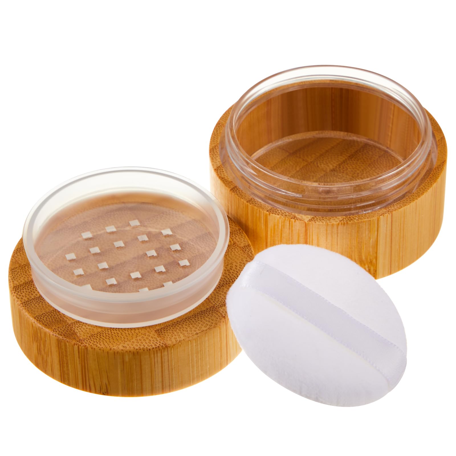 Frienda 300 ml Bamboo Loose Powder Puff and Container Empty Dusting Powder Jar for Body Face Makeup Travel Box Compact Case Hold