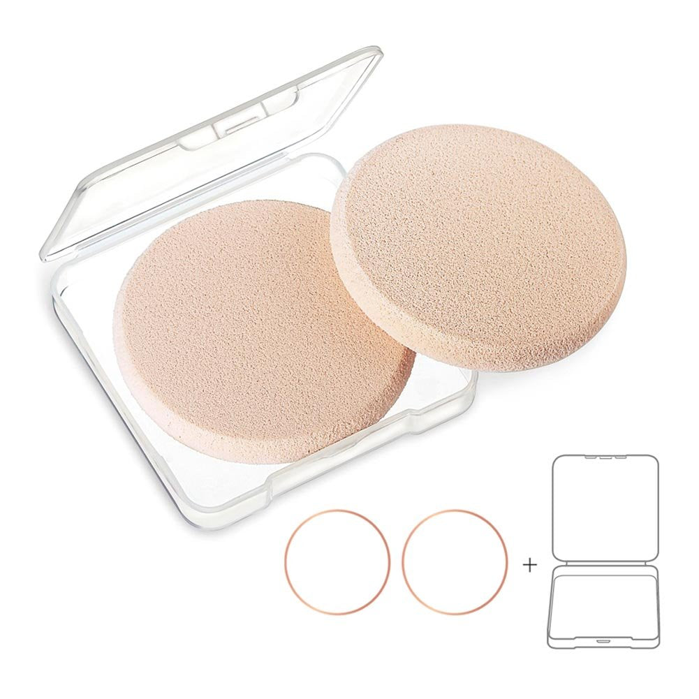 Kooba 2Pcs Round Makeup Sponges With 1 Travel Case, Beauty Face Primer Compact Powder Puff, Blender Sponge Replacement For Cosme
