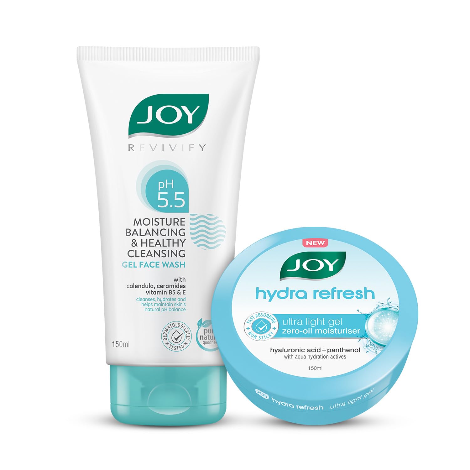 Joy Sensitive Skin Skincare Set - Ceramide-Infused Ph 5.5 Gentle Face Wash & Hydrating Ultra-Light Gel Moisturizer (150Ml Each) 