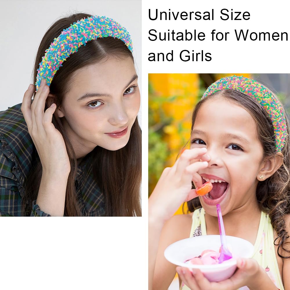 AHONEY 2 Pack Candy headband Thick Padded Headband for Women Girls, Cute Headbands Sprinkles Wide Head Band Non Slip Glitter Bir