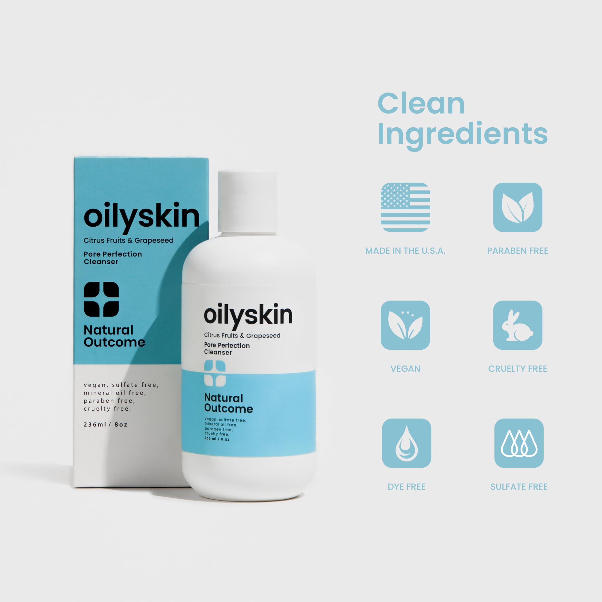 natural outcome Oily Skin Cleanser | Oil Control Daily Face Wash | Pore Hydrating Non-Greasy Cleansing Gel with Purifying Citrus