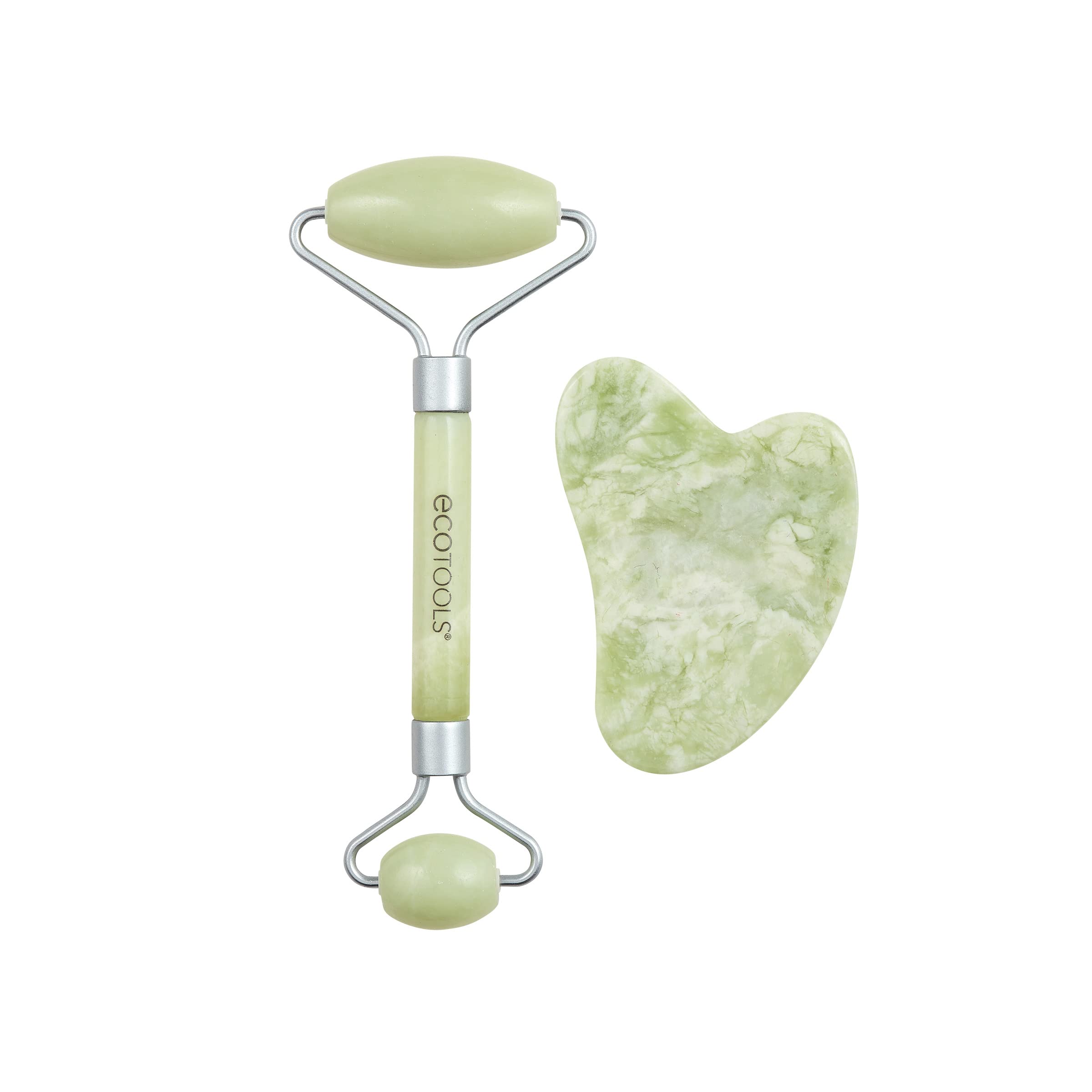 EcoTools Beauty Skin Care Tool Jade Facial Roller and Gua Sha Stone Duo, Face Roller and Massager, Skincare and Sculpting Tools,