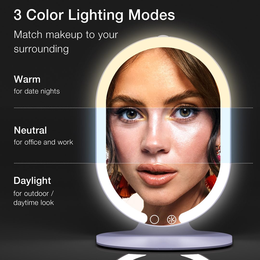 Fancii Led Rechargeable Portable Makeup Mirror With 3 Color Light Settings & 10X Magnetic Magnifying Mirror - Ultra Slim, Foldab
