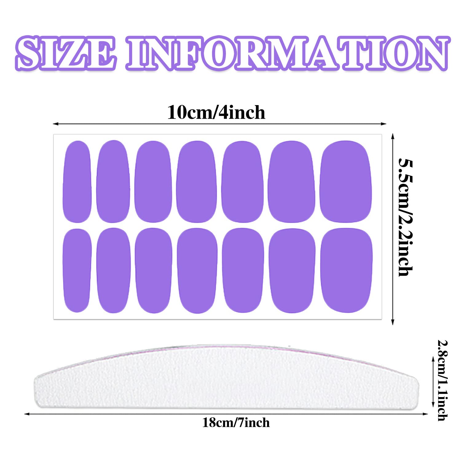 WOKOTO 16 Sheets Solid Nail Polish Strips Full Nail Wraps for Women Nail Art Stickers Purple Gel Nail Strips 224 Tips Gel Nail W