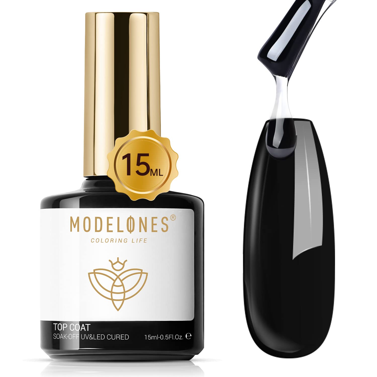 Modelones Gel Nail Polish Top Coat- 15Ml No Wipe, High Gloss Shiny Long Lasting Top Gel For Clear Nail Gel And Acrylic Nails, Fo