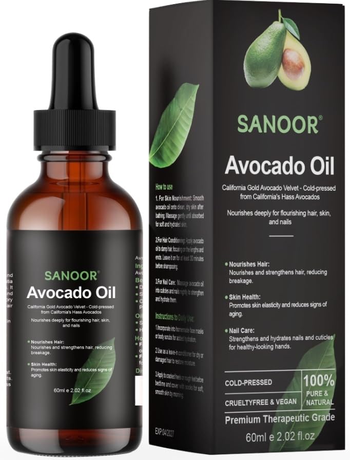 SANOOR California Gold Avocado Oil - 100% Pure & Cold-Pressed - Premium Grade for Hair & Skin with Nutrient-Rich Hair Butter - 2