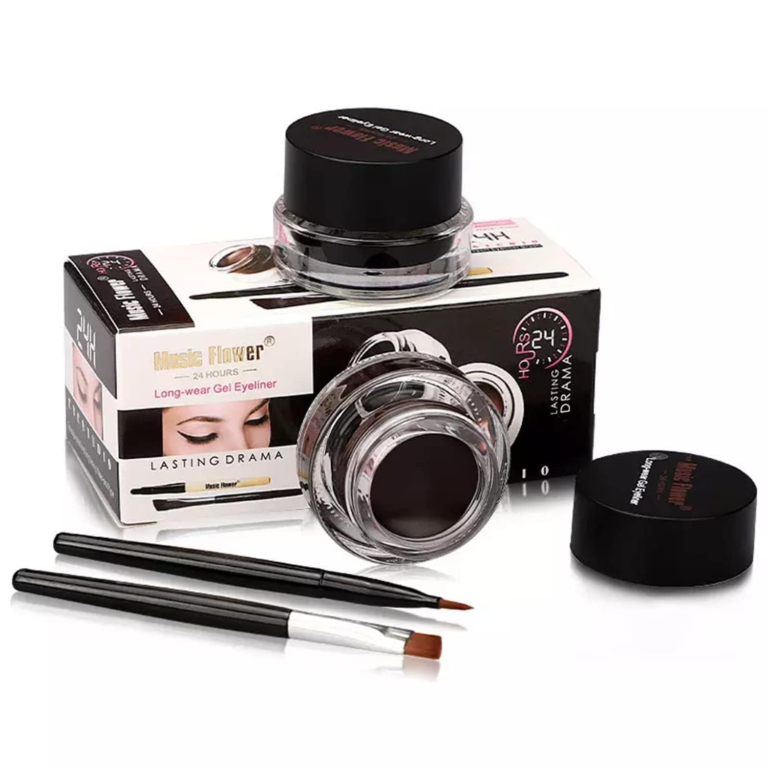 Glowhouse 2 In 1 Eyeliner Kajal Matte Finish Black & Brown With Eyelash Waterproof & Smudgeproof 24 Hr Long Lasting With 2 Makeu
