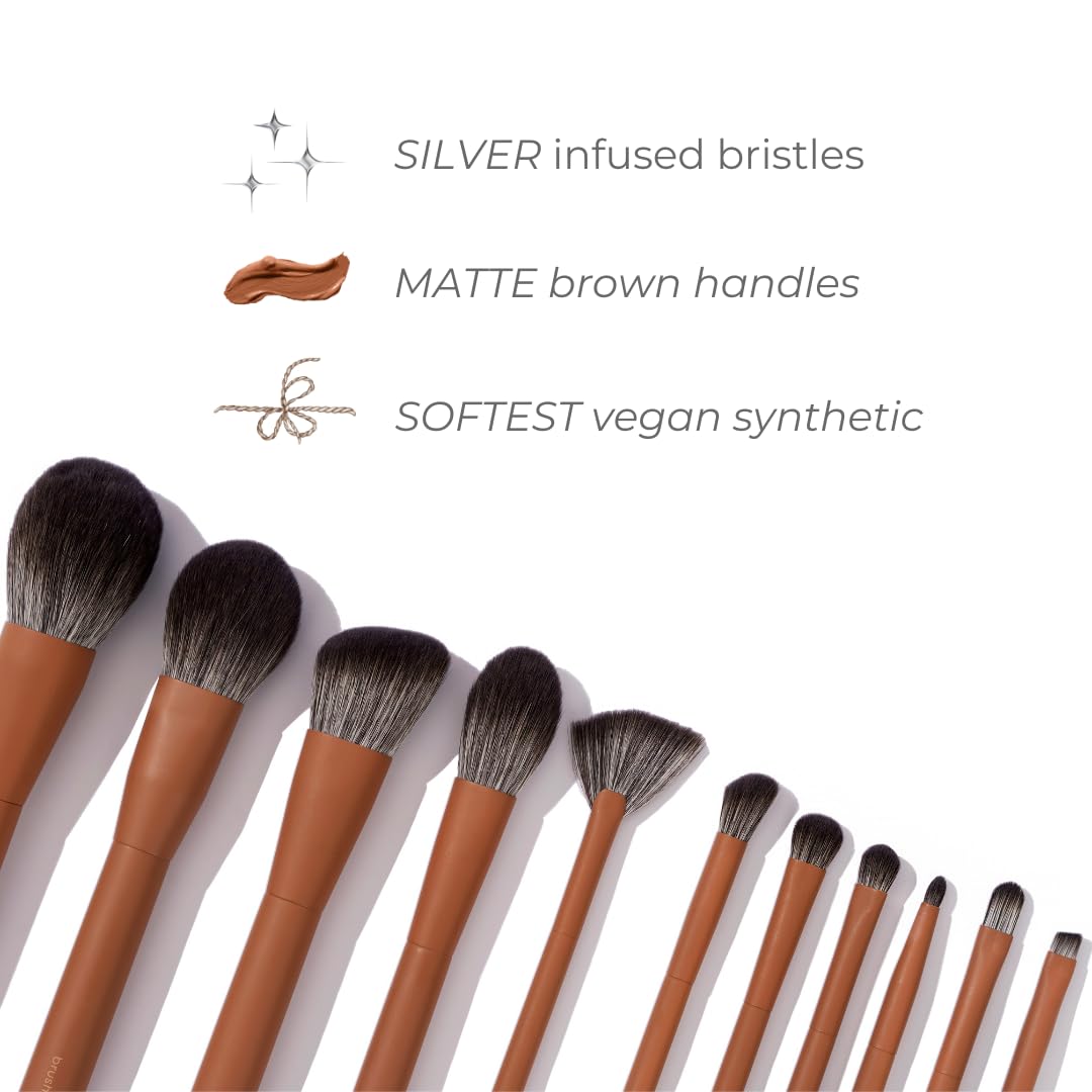 Makeup Brush Set- Brush Bubble Full Set Makeup Brushes For Liquid Foundation, Powders, Creams And Shadows. 11 Piece Vegan, Silve