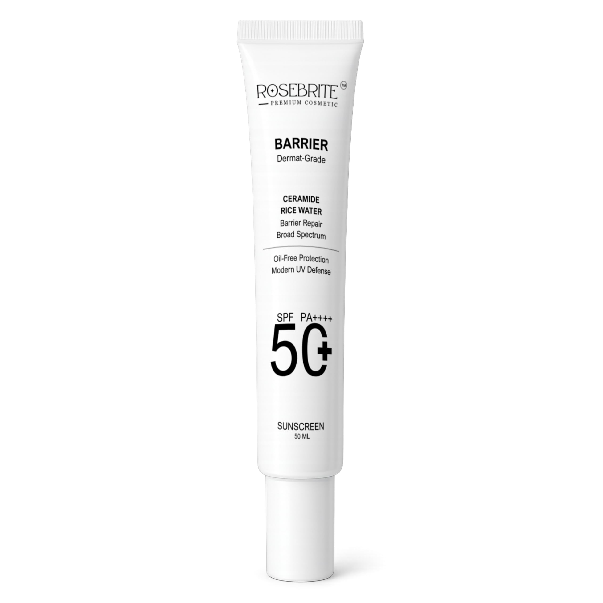 Rosebrite Barrier Sunscreen SPF 50+ PA++++ with Ceramide & Rice Water  DermatGrade Barrier Repair, Broad Spectrum UV Protectio
