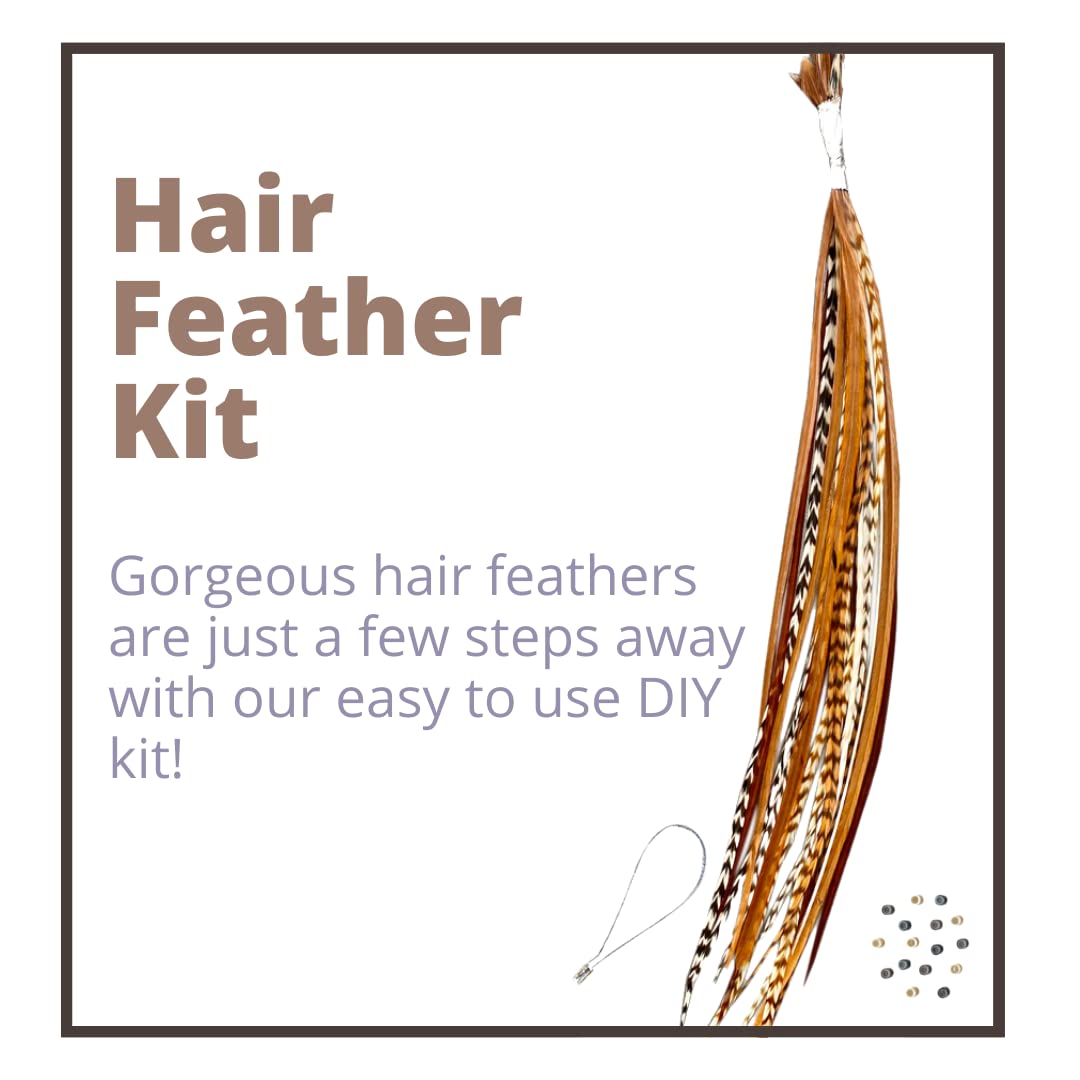 Hair Feathers Kit, 20 Feathers for Hair, Long Feather Extensions with beads and loop tool, 100% Real Rooster Feather Accessories