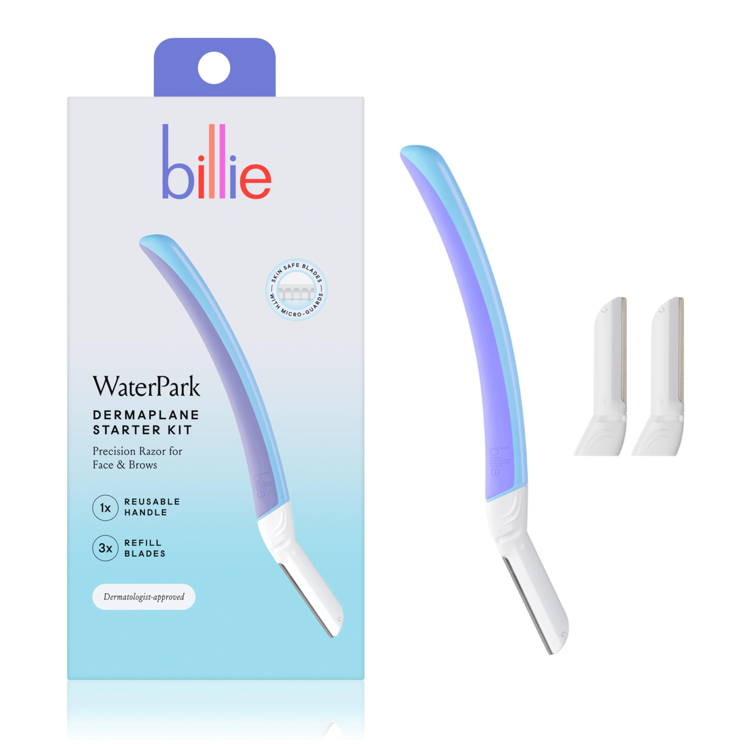 Billie - Dermaplane Starter Kit - Reusable Handle + 3 Refill Blades - Remove Facial Hair + Perfectly Shape Brows - Dermatologist