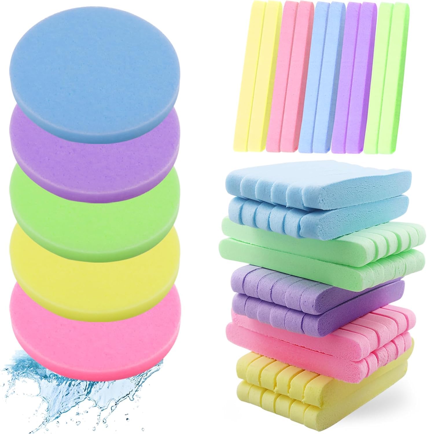 Makeup Remover Sponge  Face Cleansing Compressed Sponges, 24Pcs Round Face Cleaning Puffs, Pva Facial Exfoliating Stick Sponges