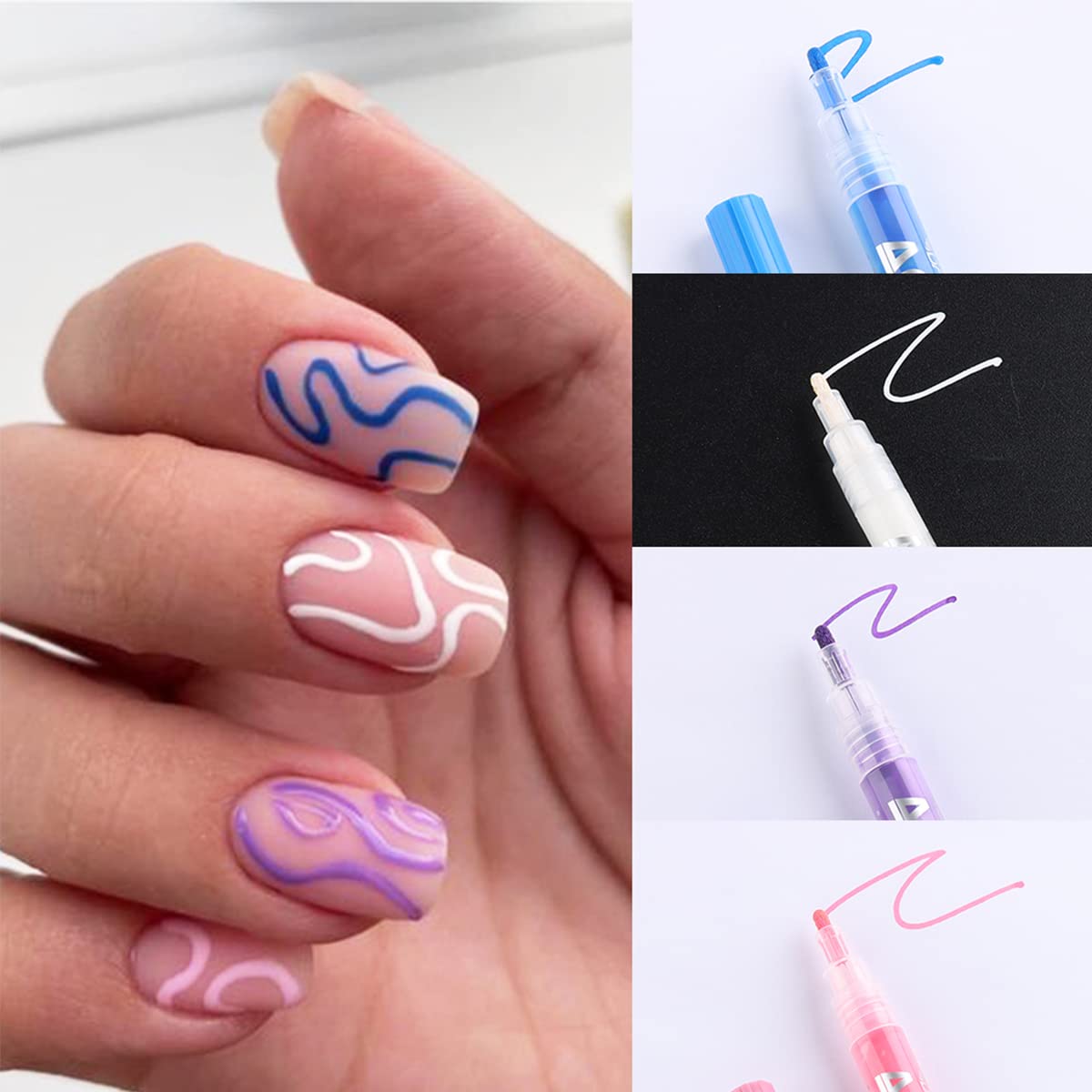 Nail Art Graffiti Pen Set 12Pcs Waterproof Drawing Marker Pen For Nails Neon Enamels Black White Quick Dry Nail Art Painting Pen