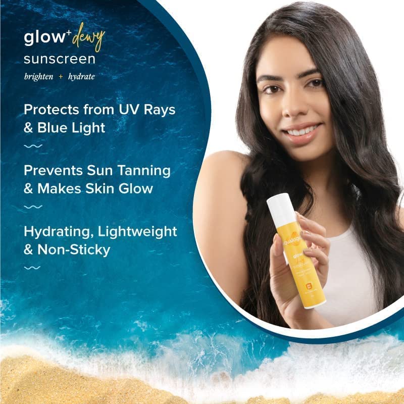 Aqualogica Glow+ Dewy Sunscreen Spf 50 Pa+++ For Uva/B & Blue Light Protection, For Glowing & Well Protected Skin, Cream, 50 G