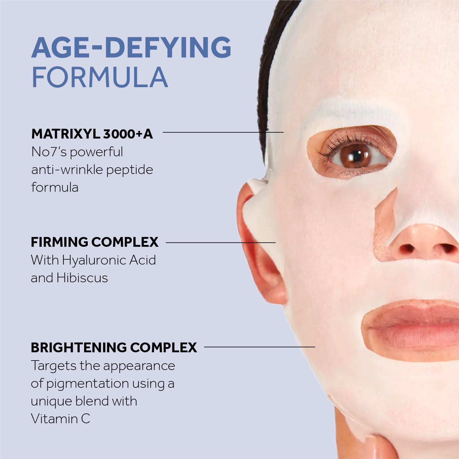 No7 Lift & Luminate Triple Action Serum Boost Sheet Mask - Radiant Skin Firming Anti Aging Face Mask with Hyaluronic Acid & Hibi