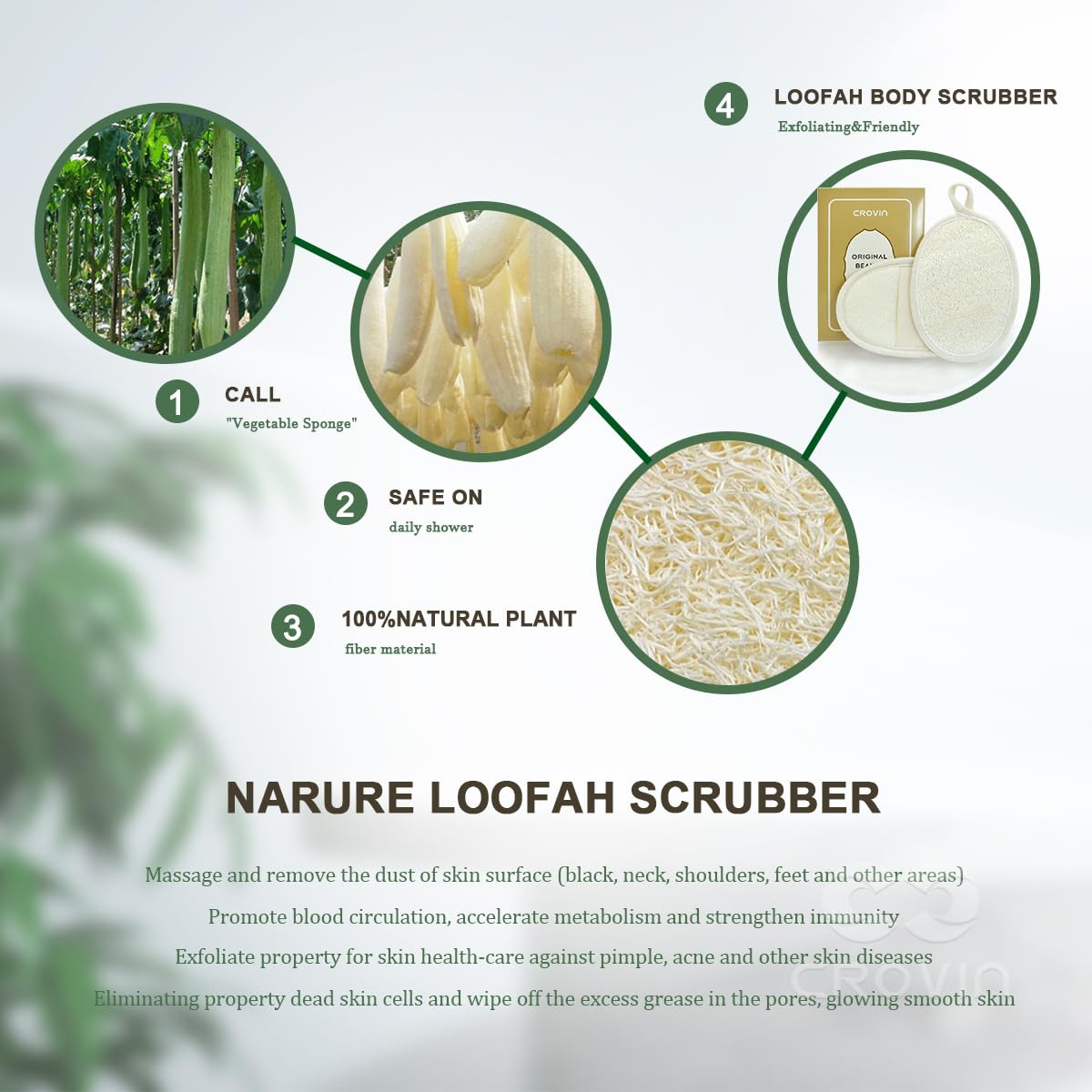 Crovin Natural Loofah Exfoliating Body Scrubber, Made With Natural Shower Loofah Sponge For Men And Womens Spa - Pack Of 6 Exfol