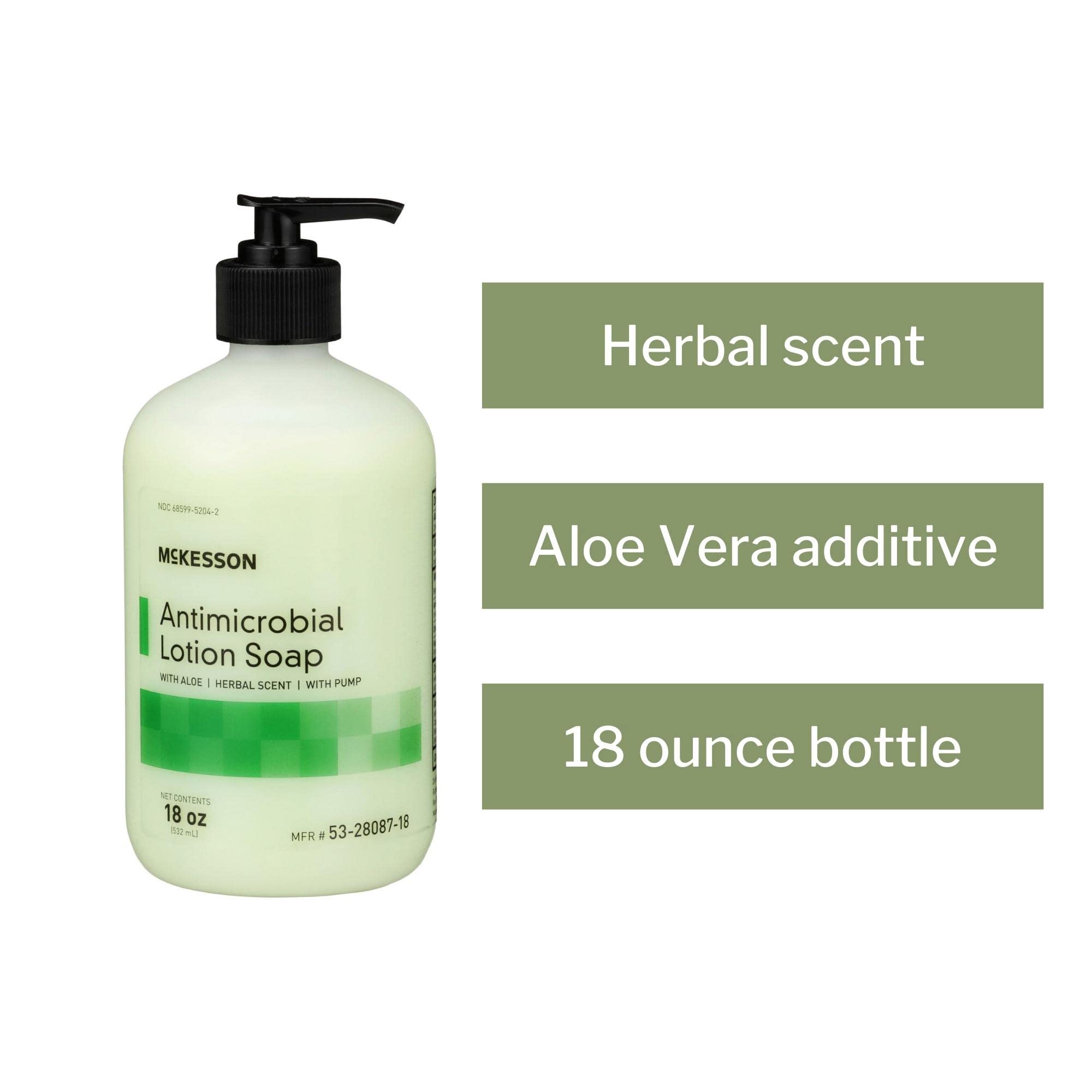 Mckesson Antimicrobial Lotion Soap With Pump, Aloe, Herbal Scent, 18 Oz, 1 Count