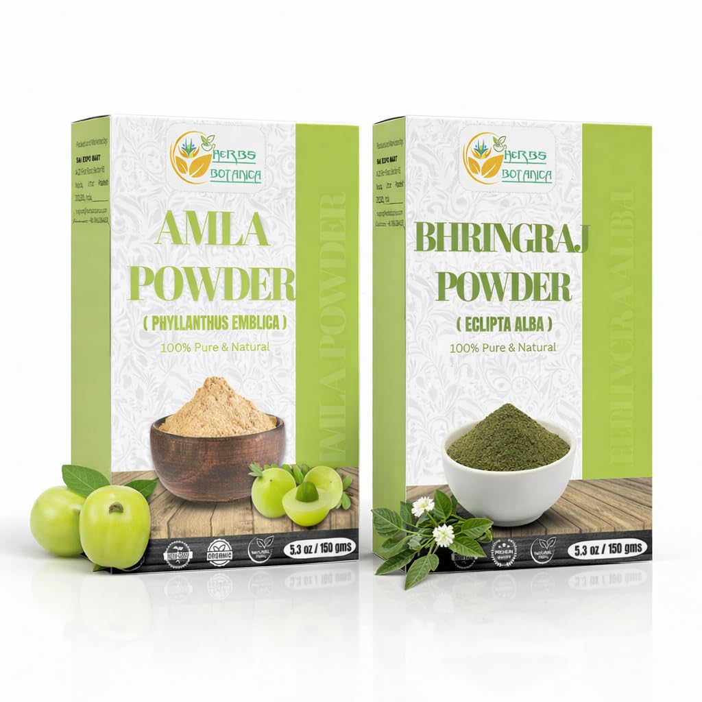 Herbs Botanica Amla Powder & Bhringraj Powder 5.3 oz Each Indian Gooseberry & Eclipta Alba (False Daisy) for Hair Care, DIY Mask