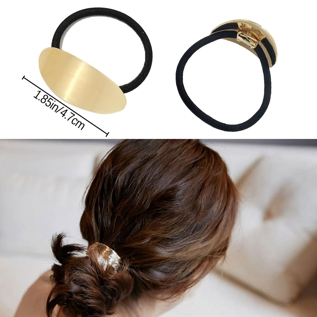 12 PCS Metal Ponytail Holders - Elastic Gothic Punk Leaf Glossy Ellipse Hair Accessories for Women and Girls