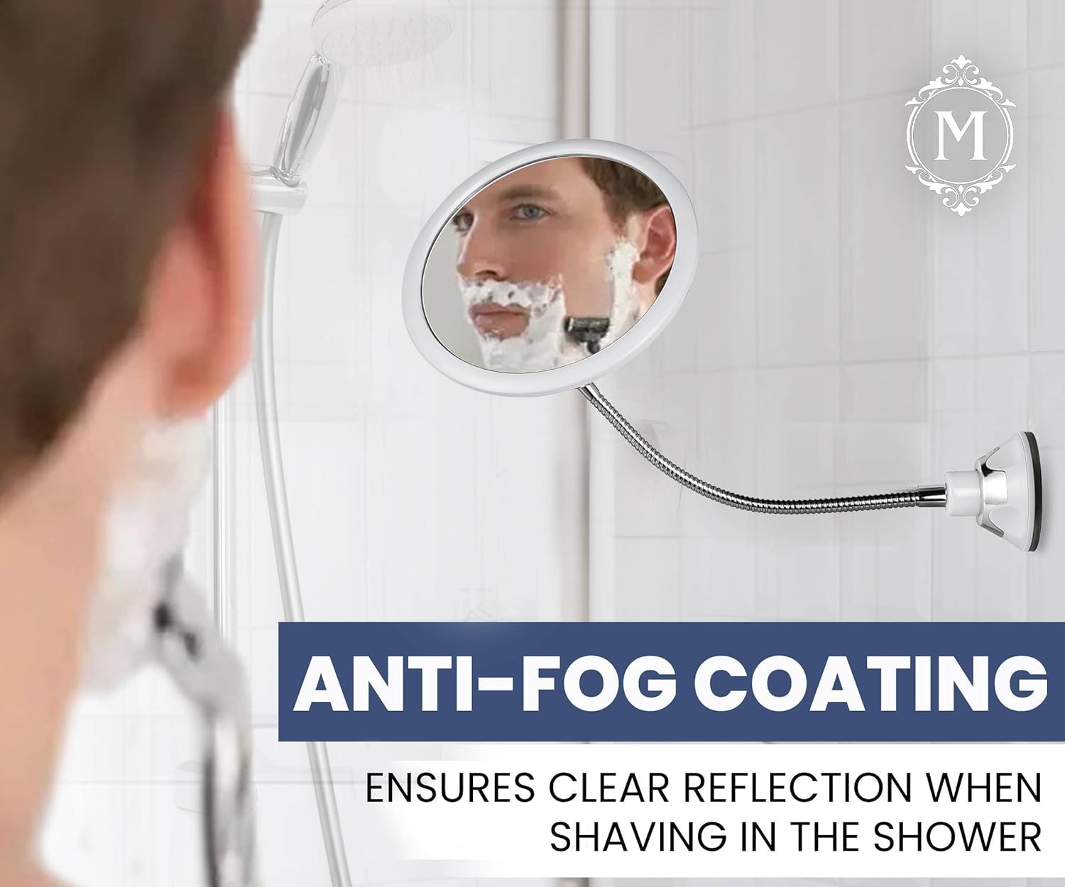 Mirrorvana Flexible Round Fogless Shower Mirror For Shaving With Height Adjustable Gooseneck Extension, 360 Swivel And Upgraded