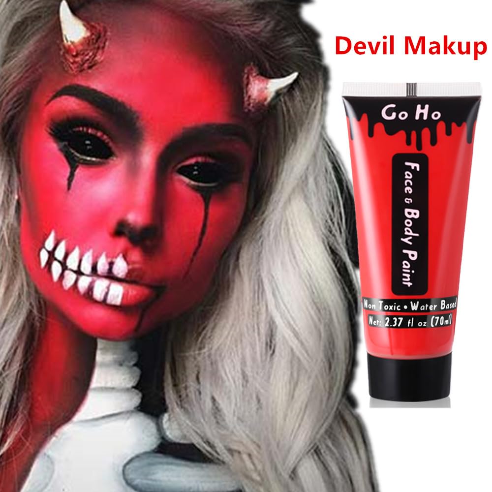 Go Ho Red Body Paint Washable(2.37 Oz),Water Based Cream Red Face Paint,Devil / Clown Nose Red Face Body Paint For Halloween Sfx