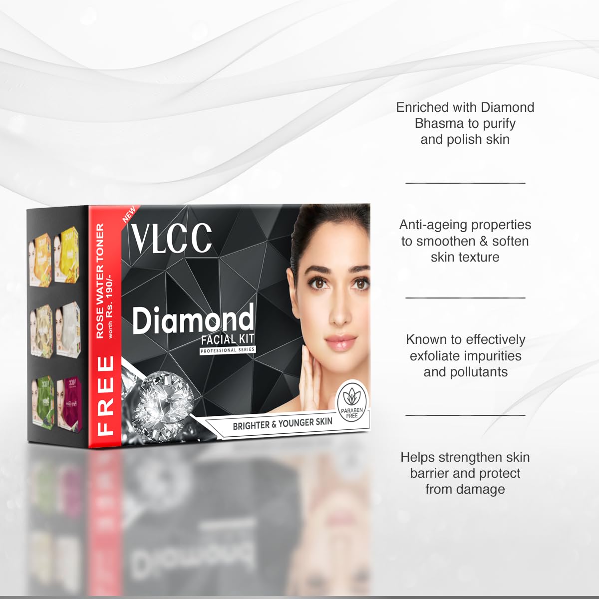 Vlcc Diamond Facial Kit - Multi Use | Salon Like Facial In Just 6-Steps | Includes Cleanser, Scrub, Cream, Face Pack, Moisturizi