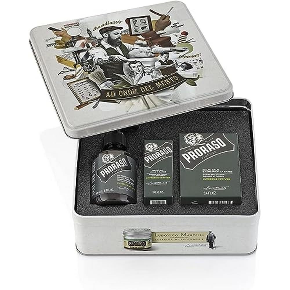 Proraso Beard Care Kit For Men | Cypress & Vetyver Beard Wash, Oil And Balm Gift Set To Cleanse, Soothe And Soften All Beard Len