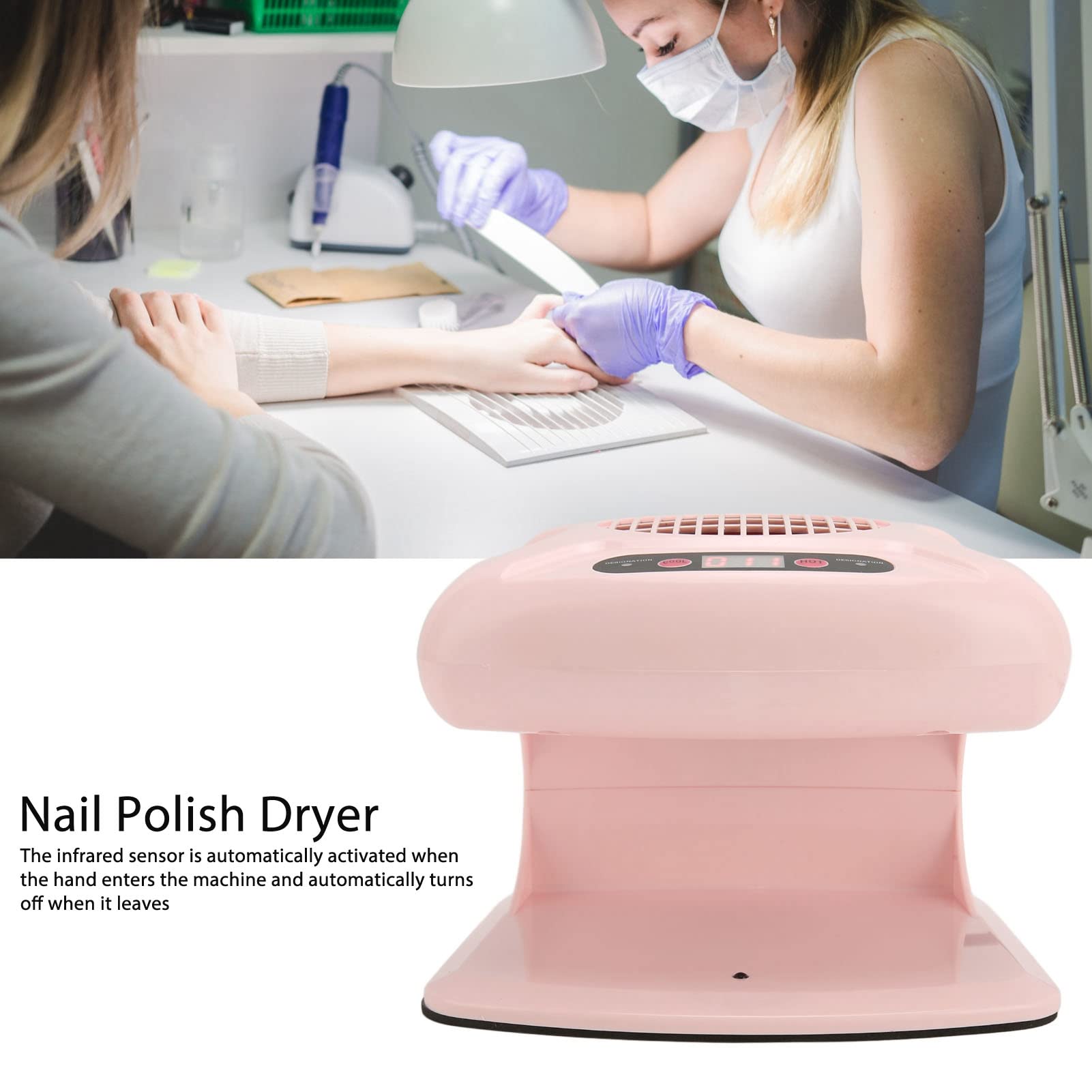 Air Nail Dryer, 300W Air Nail Fan Blow Dryer for Both Hands and Feet, Automatic Sensor Warm Cool Breeze, for Regular Nail Polish