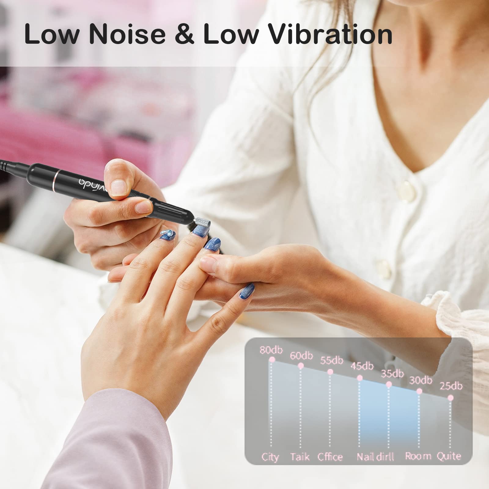 Professional Nail Drill Machine, Lavinda 35000Rpm Electric Nail File For Acrylic Gel Nails, Cordless Portable Nail Drill Kit Wit