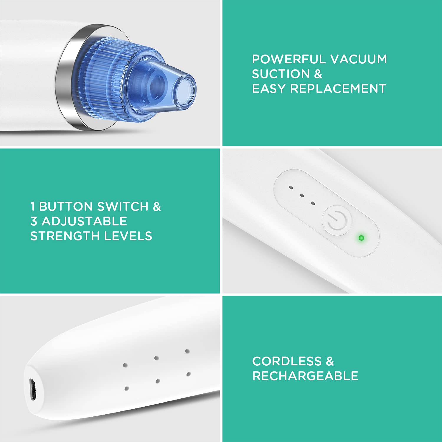 VOYOR Blackhead Remover Pore Vacuum - Electric Face Vacuum Pore cleaner Acne White Heads Removal with 6 Suction Heads BR410