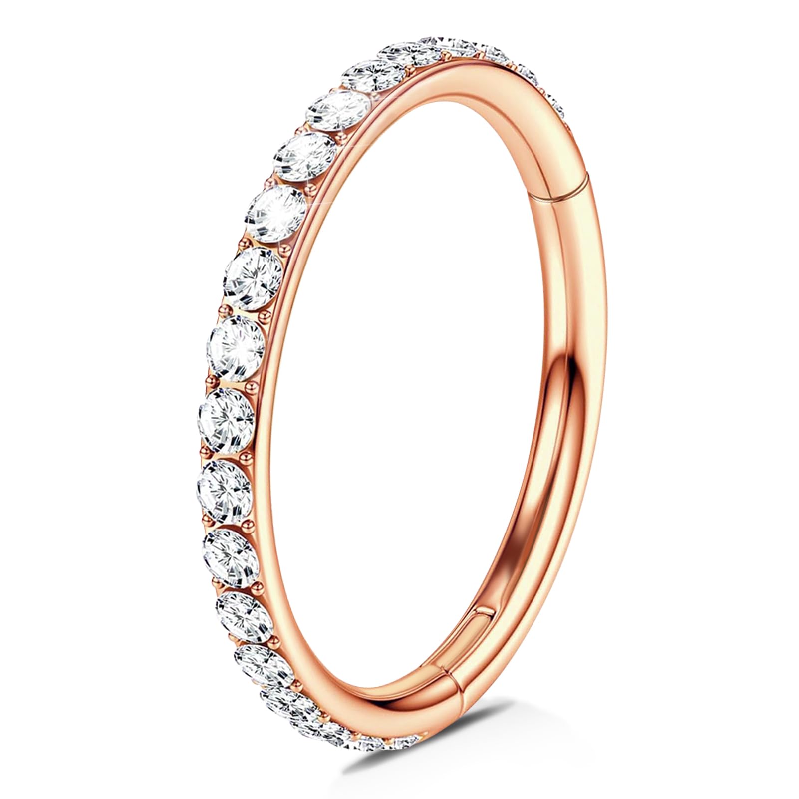 WBRWP 316L Stainless-Steel Hinged Nose-Rings-Hoop : 16G(1.2mm) Mens Body Pierecing Ring with Zircon Segment Ring Lip Rings Helix