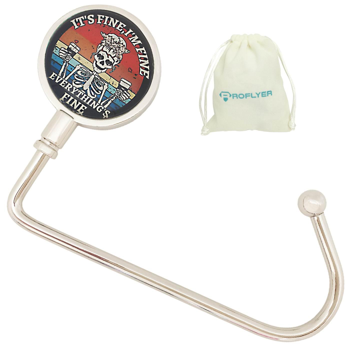 ROFLYER Purse Hook Hanger for Table Bar Handbag Hanger Safer Cleaner Bag Table Hanger with Velvet Pouch (Im Fine)