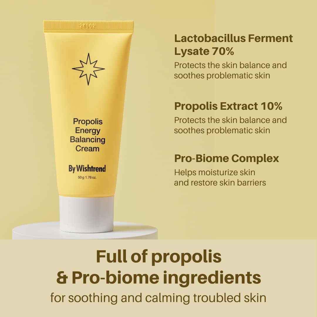 BY WISHTREND] Propolis Energy Balancing Cream 1.69 Fl oz, 50ml, 10% Propolis, Face cream for oily skin, Improves the skin barrie