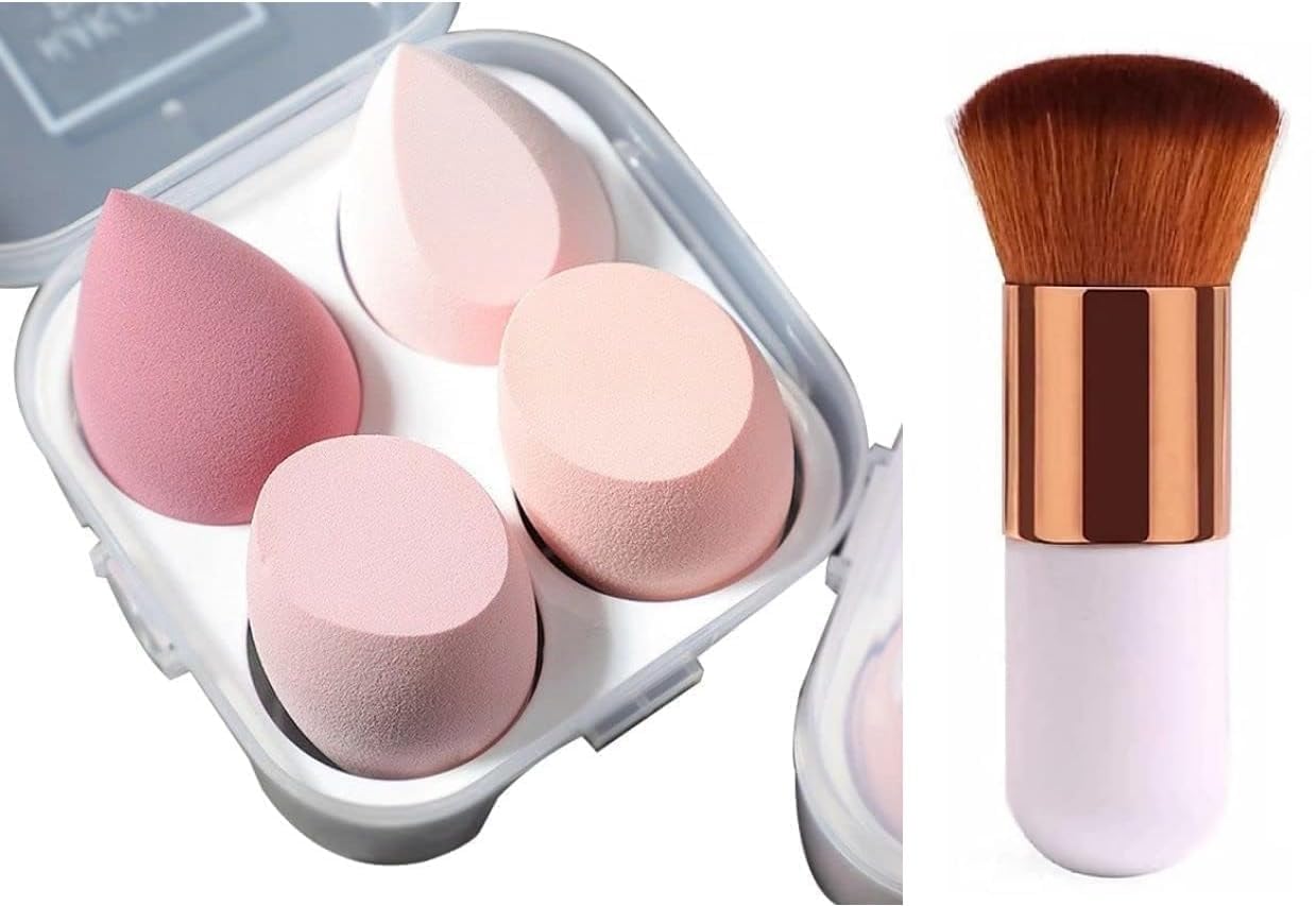 Round Foundation Makeup Brush, Ultra Soft Professional Blender Set For Face, Suitable With Liquid And Creams, LatexFree, Reusab