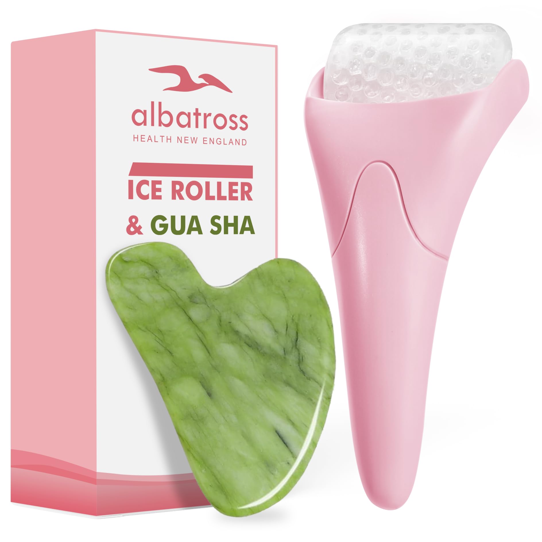 Albatross Health Ice Roller & Gua Sha Set, Skin Care For Face Wrinkles And Puffiness, Self Facial Massage Tools