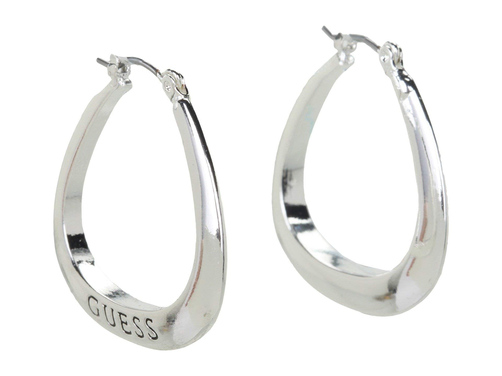 GUESS Basic Silver Small Oval Logo Hoop Earrings