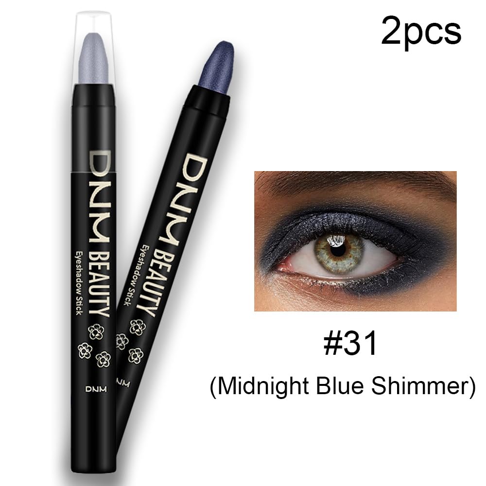 Kaely 2Pcs Cream Eyeshadow Sticks Set For Eyes Waterproof,Midnight Blue Shimmer Eye Shadow Stick Pencil Pen Bulk Sombras En Crem