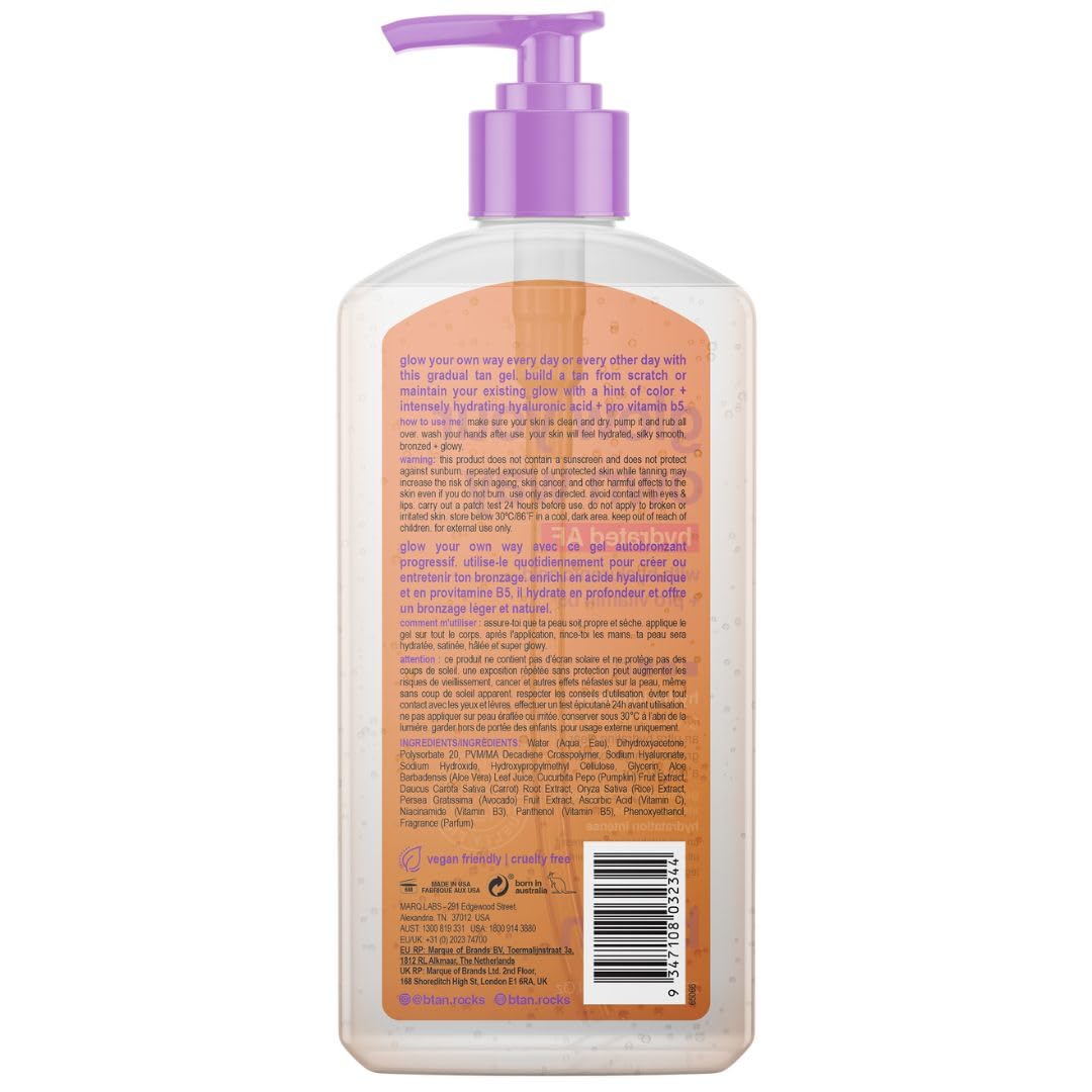 b.tan Face & Body Clear Self Tan Gel | Glow Your Own Way Hydrated - Ultra Hydrating, Transfer-Resistant, Gradual Sunless Tanning