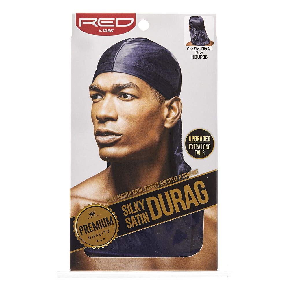 Kiss Red Silky Satin Durag Premium Smooth Silky Durag For Men & Women 360 Waves Headwraps (Navy)